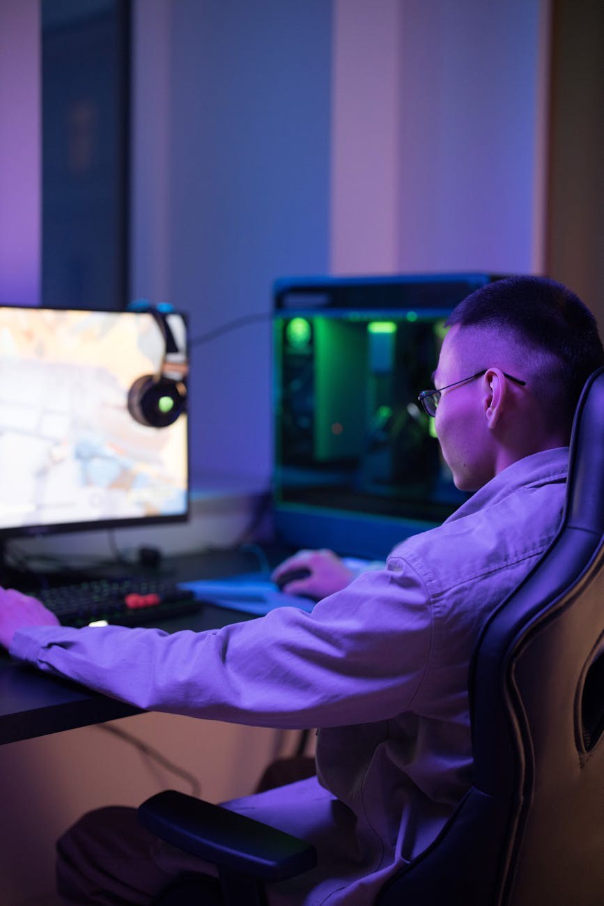 Gamers collaborating and playing together